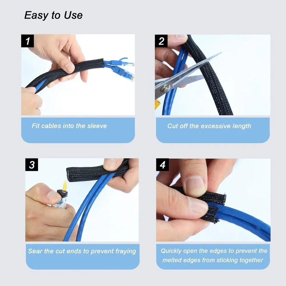 - 1/4 Inch Braided Cable Management Sleeve - Wire Loom For